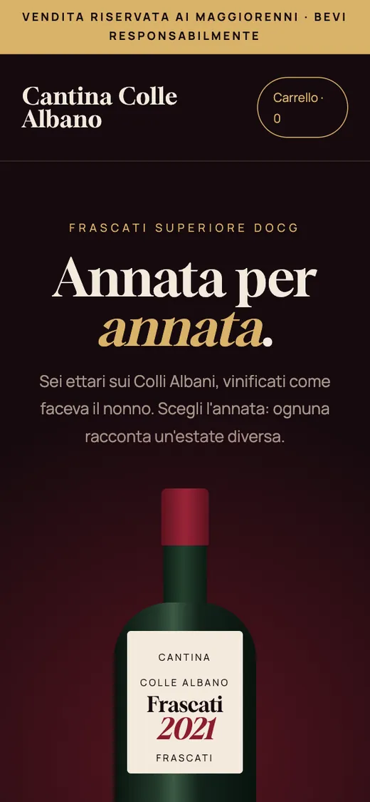 Anteprima smartphone del concept Cantina Colle Albano
