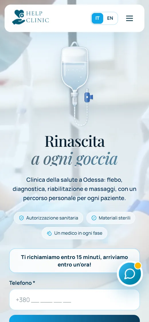 Il sito Help Clinic su smartphone