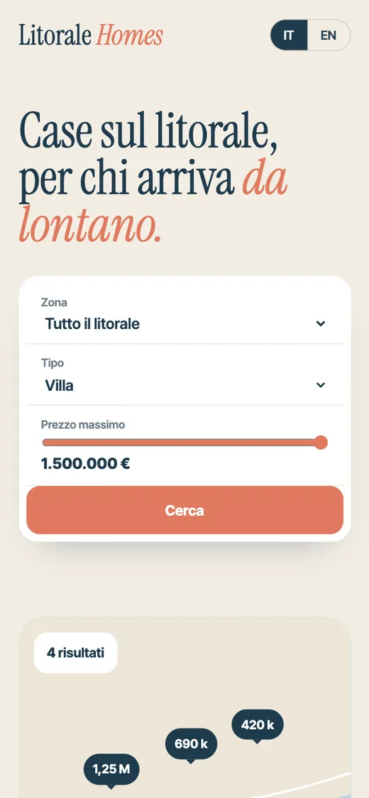 Anteprima smartphone del concept Litorale Homes
