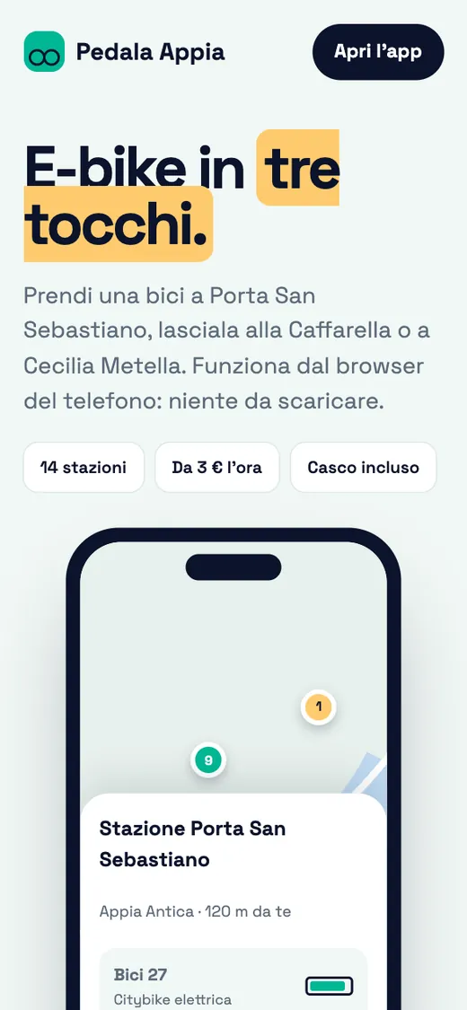 Anteprima smartphone del concept Pedala Appia