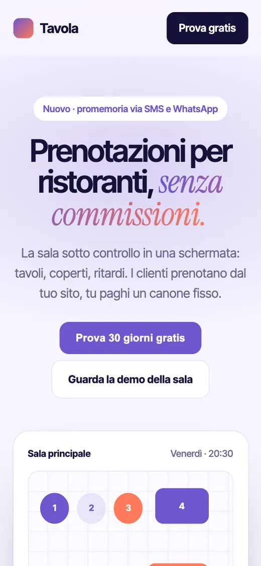 Anteprima smartphone del concept Tavola