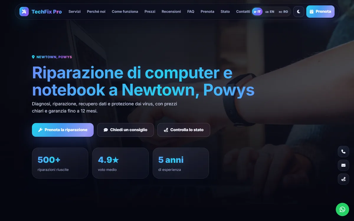 Il sito TechFix Pro su computer